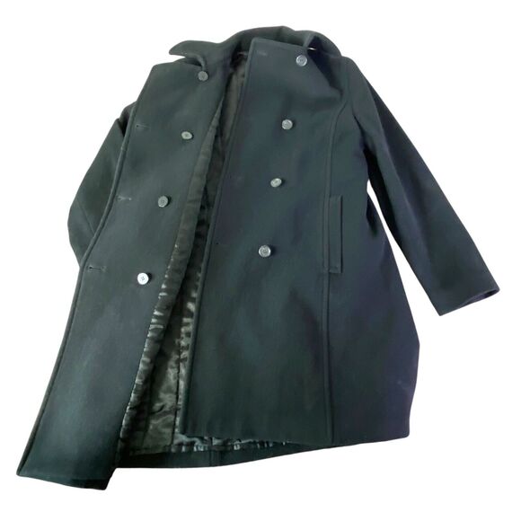 VTG J.Crew Wool Cashmere Double Button Black Coat Quilted Lining Women's Size 6 - Picture 10 of 14